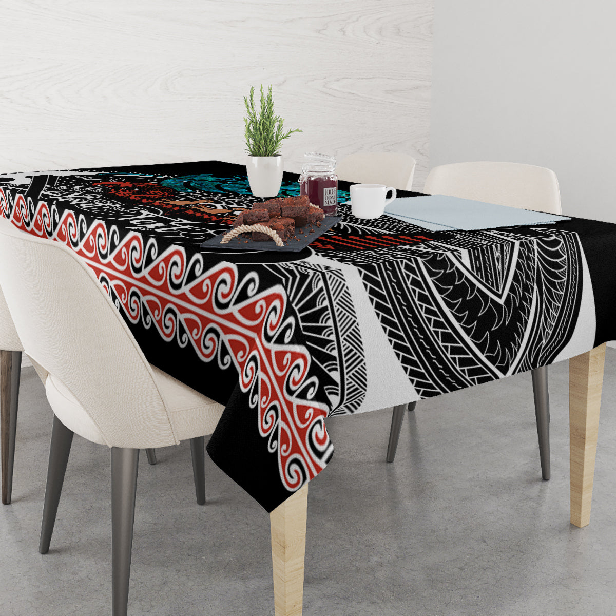 Personalised New Zealand Waka Tablecloth Aotearoa Maori Silver Fern Pattern - Wonder Print Shop