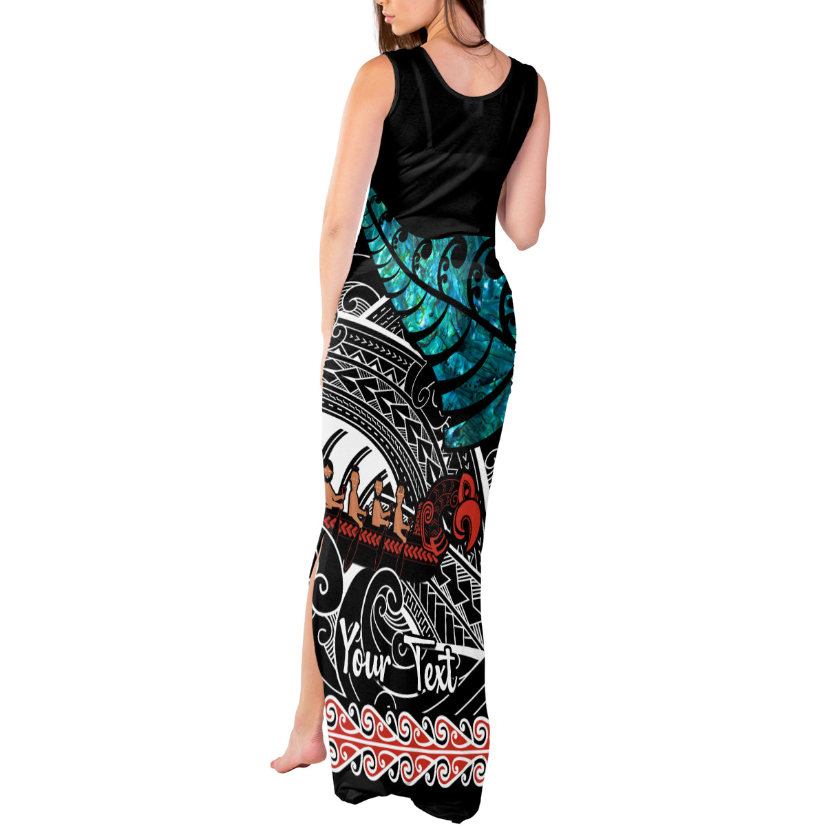 Personalised New Zealand Waka Tank Maxi Dress Aotearoa Maori Silver Fern Pattern - Wonder Print Shop