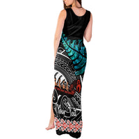 Personalised New Zealand Waka Tank Maxi Dress Aotearoa Maori Silver Fern Pattern - Wonder Print Shop