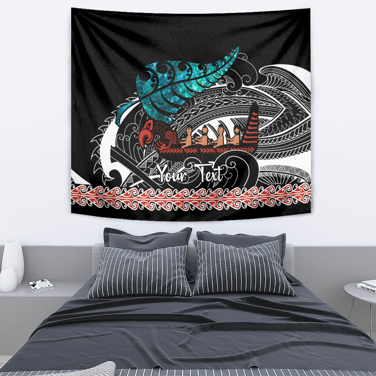 Personalised New Zealand Waka Tapestry Aotearoa Maori Silver Fern Pattern - Wonder Print Shop