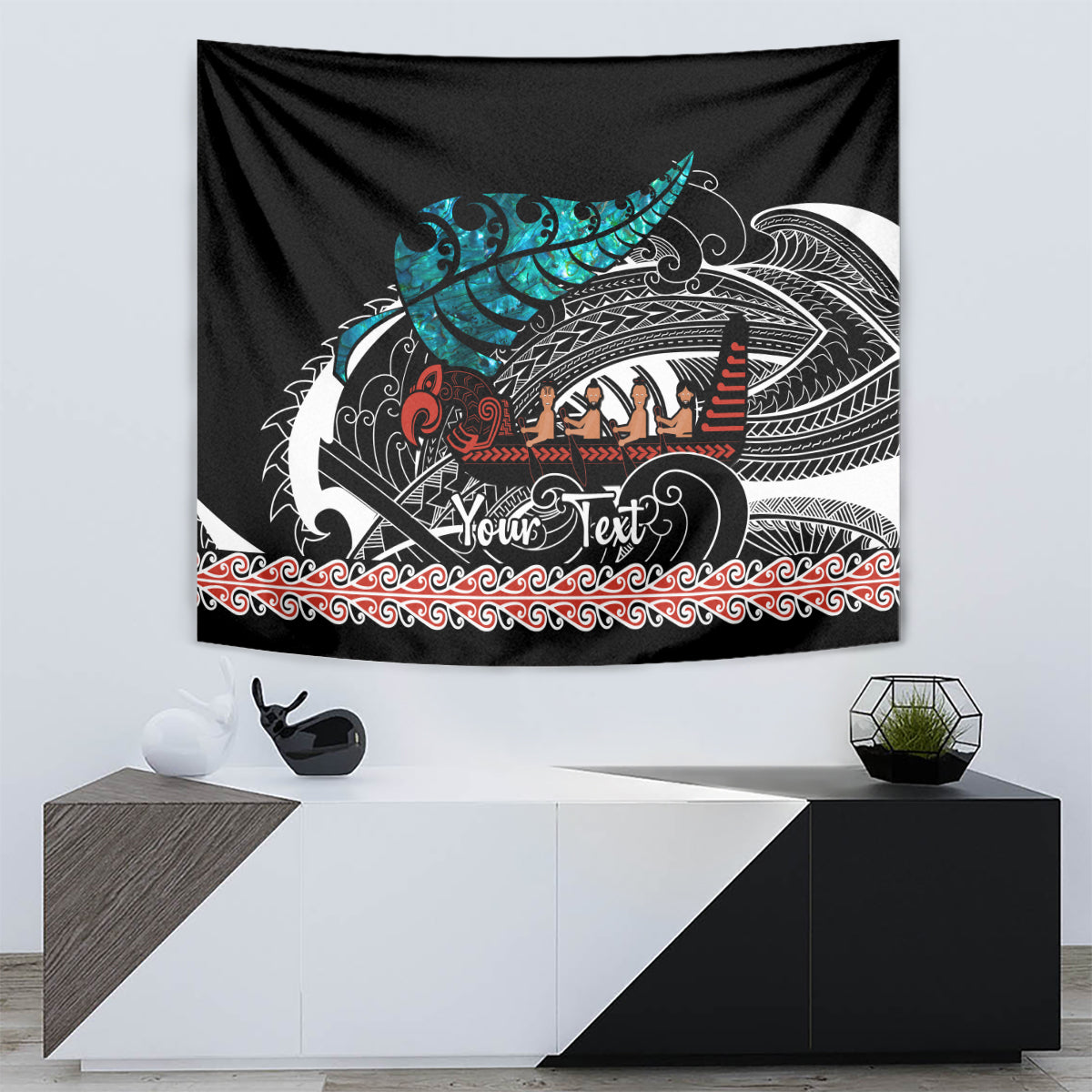 Personalised New Zealand Waka Tapestry Aotearoa Maori Silver Fern Pattern - Wonder Print Shop