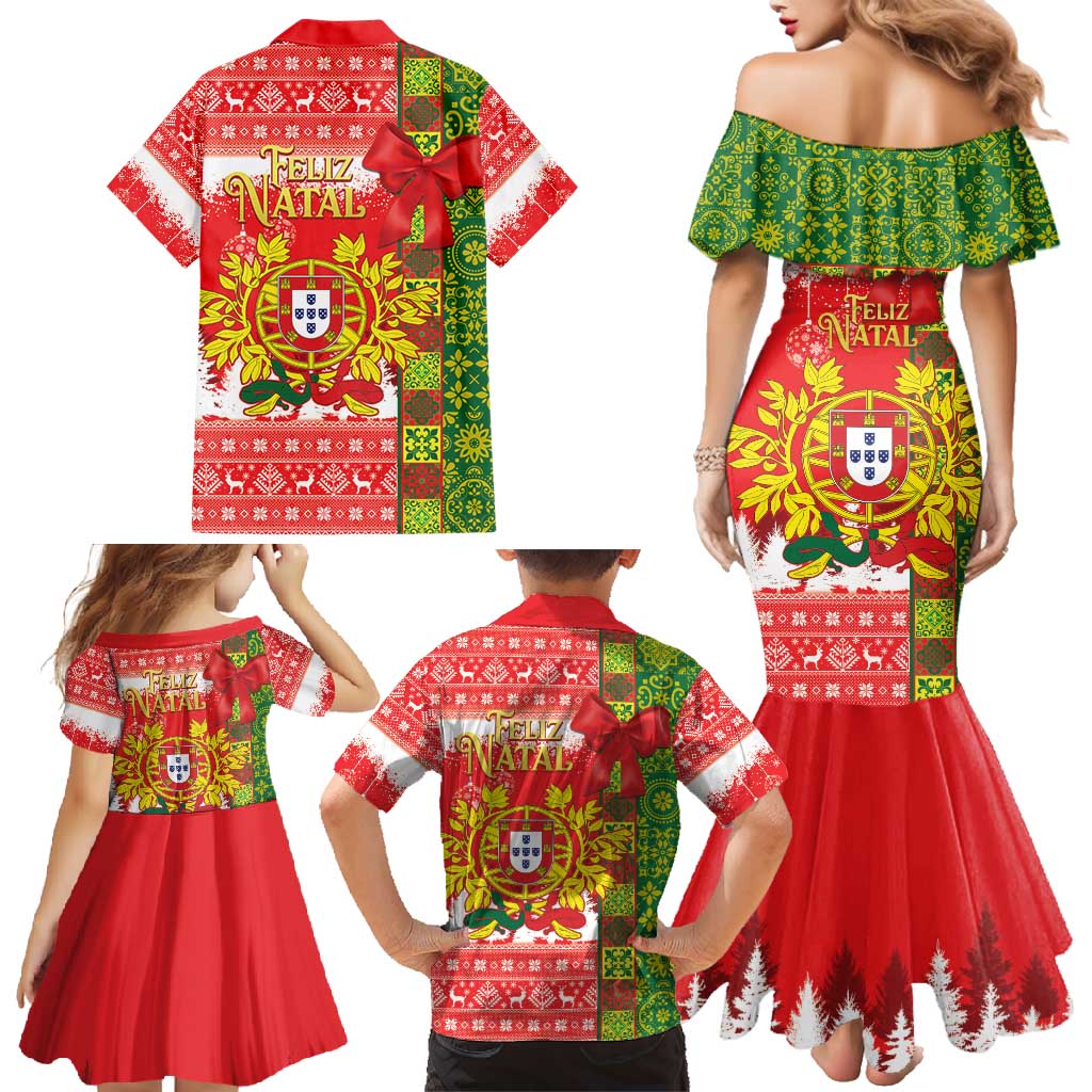 Portugal Christmas Family Matching Mermaid Dress and Hawaiian Shirt Barcelos Rooster Mix Azulejo Pattern - Feliz Natal - Wonder Print Shop