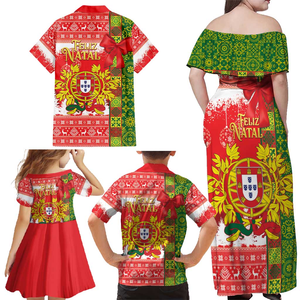 Portugal Christmas Family Matching Off Shoulder Maxi Dress and Hawaiian Shirt Barcelos Rooster Mix Azulejo Pattern - Feliz Natal - Wonder Print Shop