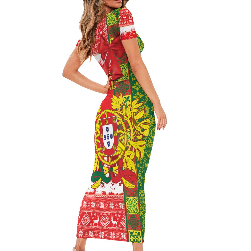Portugal Christmas Family Matching Short Sleeve Bodycon Dress and Hawaiian Shirt Barcelos Rooster Mix Azulejo Pattern - Feliz Natal - Wonder Print Shop