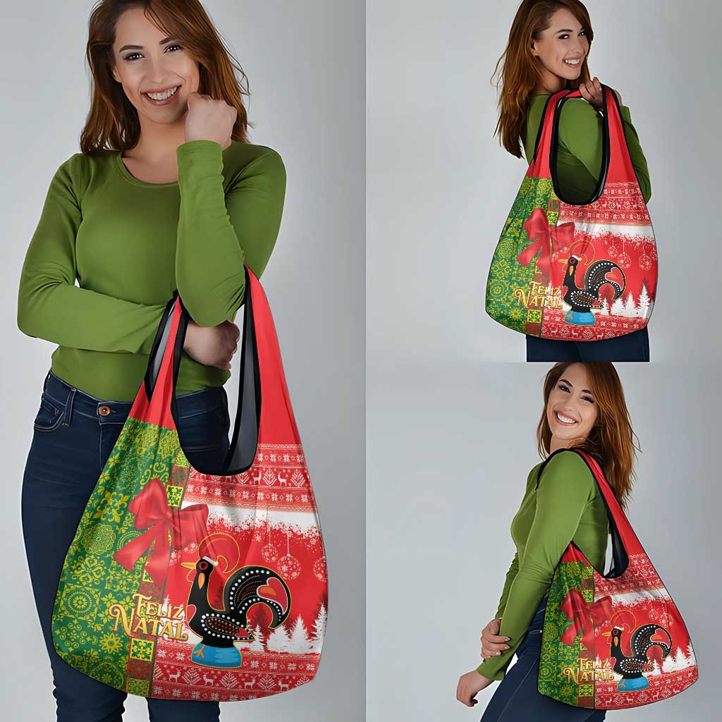 Portugal Christmas Grocery Bag Barcelos Rooster Mix Azulejo Pattern - Feliz Natal