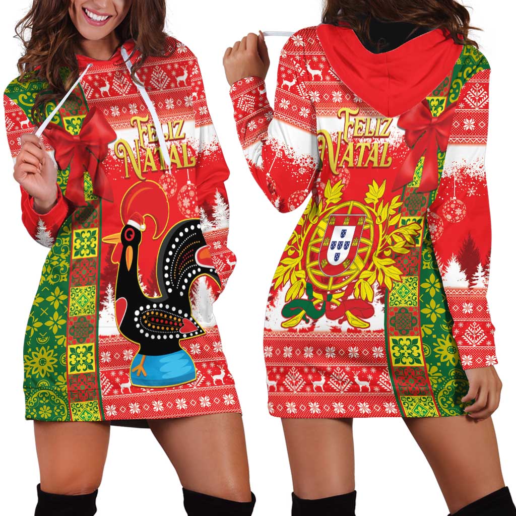 Portugal Christmas Hoodie Dress Barcelos Rooster Mix Azulejo Pattern - Feliz Natal - Wonder Print Shop