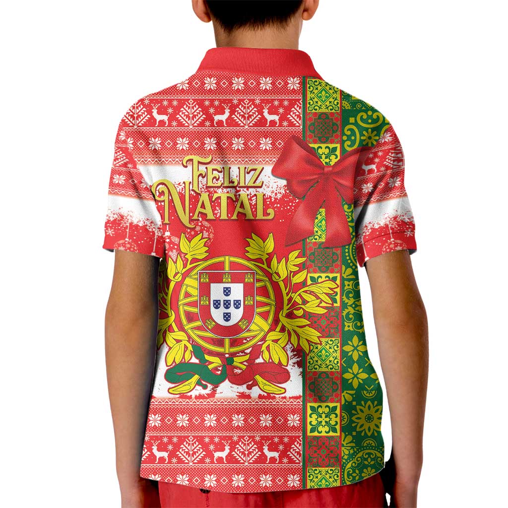 Portugal Christmas Kid Polo Shirt Barcelos Rooster Mix Azulejo Pattern - Feliz Natal - Wonder Print Shop