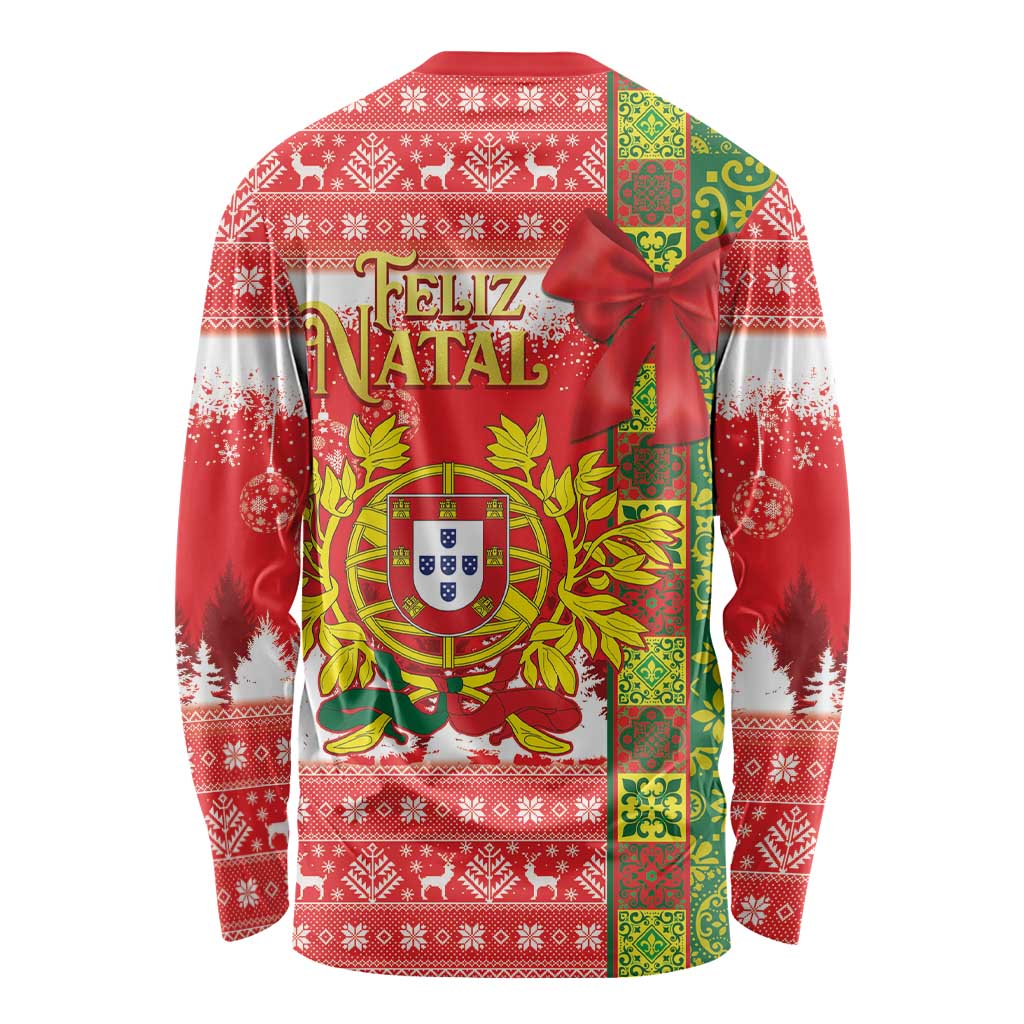 Portugal Christmas Long Sleeve Shirt Barcelos Rooster Mix Azulejo Pattern - Feliz Natal - Wonder Print Shop