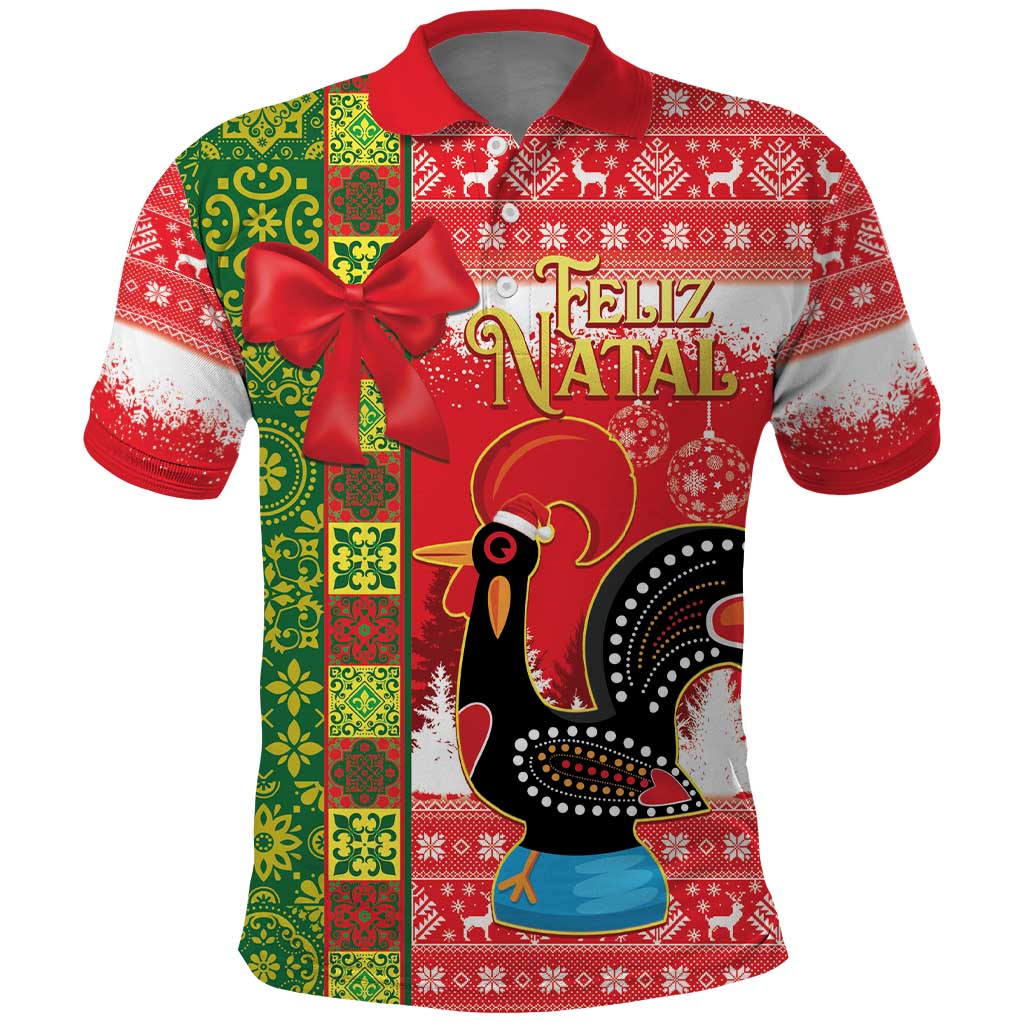 Portugal Christmas Polo Shirt Barcelos Rooster Mix Azulejo Pattern - Feliz Natal - Wonder Print Shop