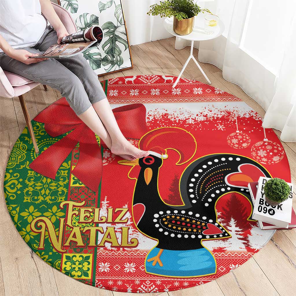 Portugal Christmas Round Carpet Barcelos Rooster Mix Azulejo Pattern - Feliz Natal