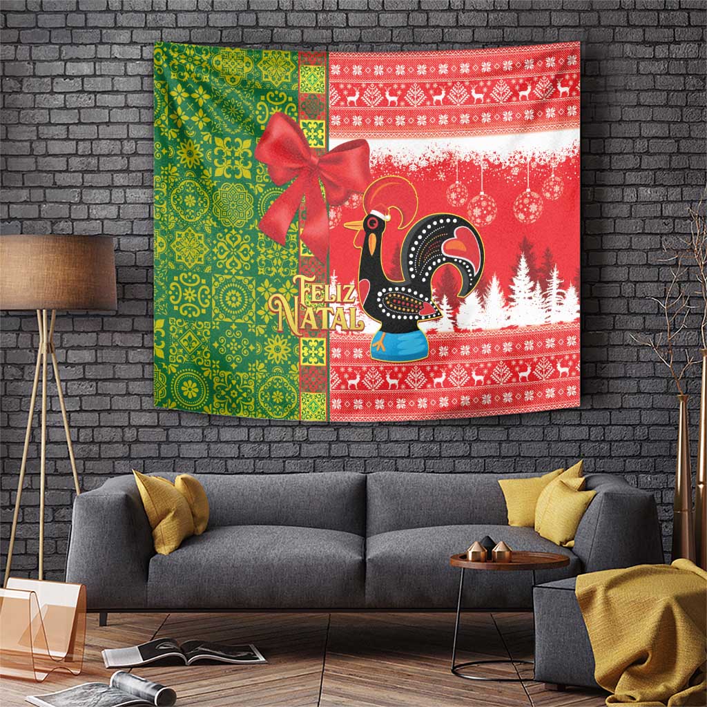 Portugal Christmas Tapestry Barcelos Rooster Mix Azulejo Pattern - Feliz Natal - Wonder Print Shop