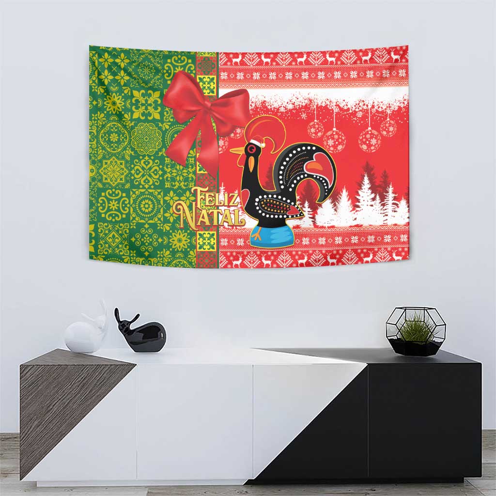 Portugal Christmas Tapestry Barcelos Rooster Mix Azulejo Pattern - Feliz Natal - Wonder Print Shop