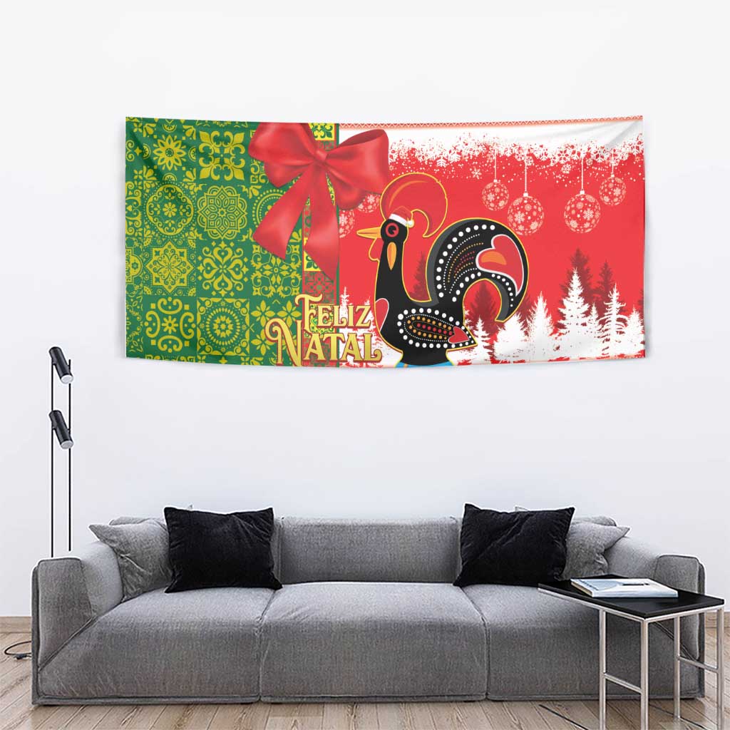 Portugal Christmas Tapestry Barcelos Rooster Mix Azulejo Pattern - Feliz Natal - Wonder Print Shop
