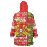 Portugal Christmas Wearable Blanket Hoodie Barcelos Rooster Mix Azulejo Pattern - Feliz Natal - Wonder Print Shop