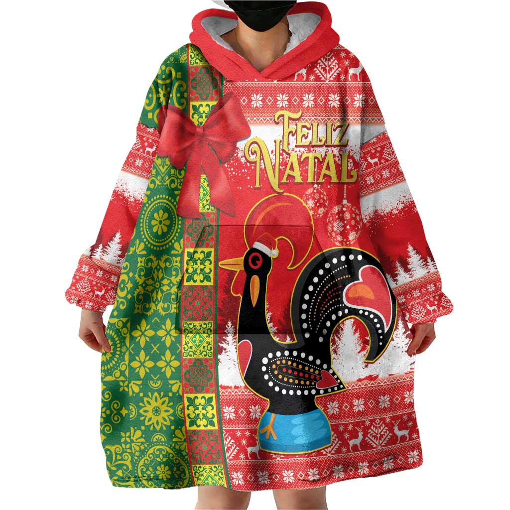 Portugal Christmas Wearable Blanket Hoodie Barcelos Rooster Mix Azulejo Pattern - Feliz Natal - Wonder Print Shop