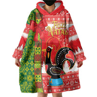 Portugal Christmas Wearable Blanket Hoodie Barcelos Rooster Mix Azulejo Pattern - Feliz Natal - Wonder Print Shop