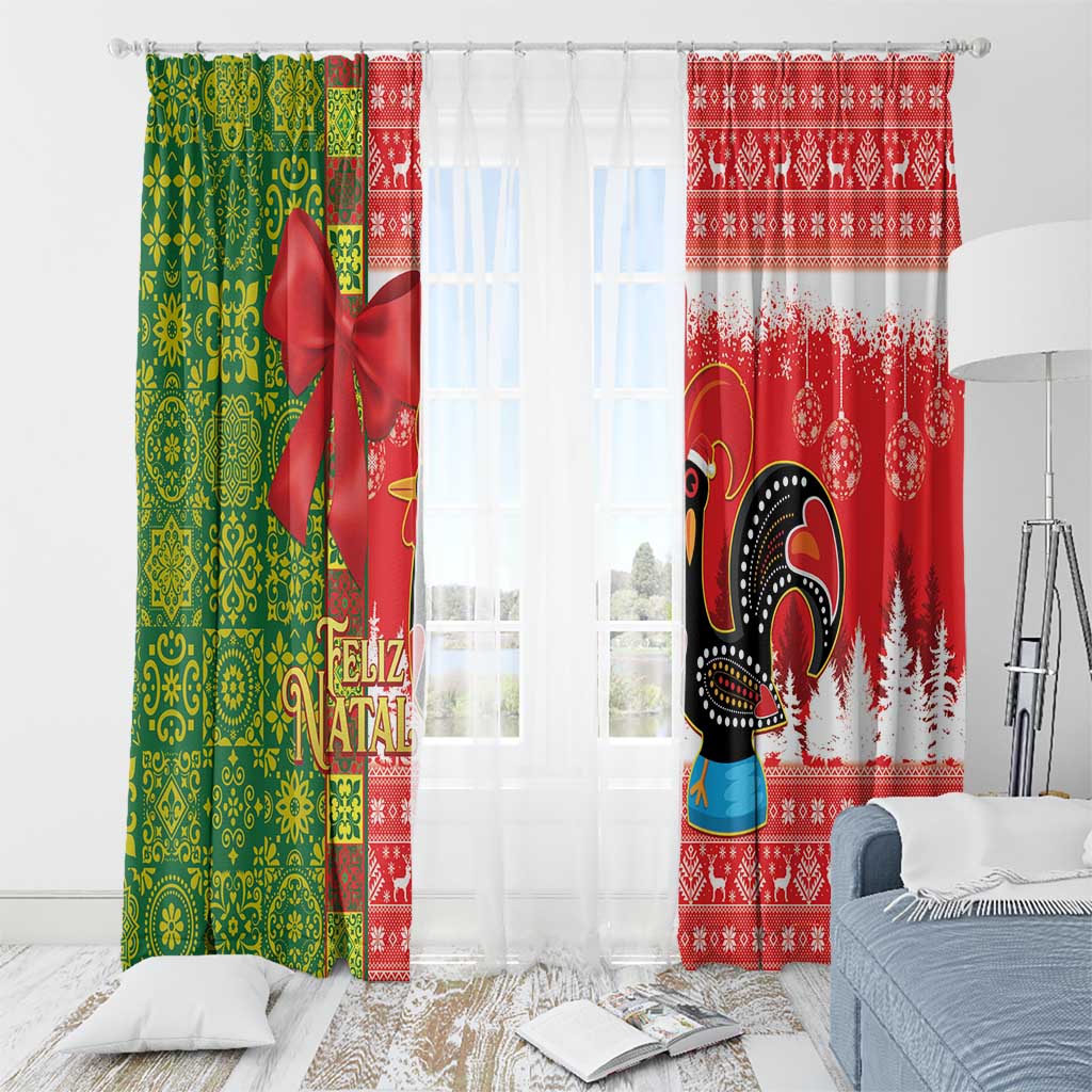 Portugal Christmas Window Curtain Barcelos Rooster Mix Azulejo Pattern - Feliz Natal - Wonder Print Shop
