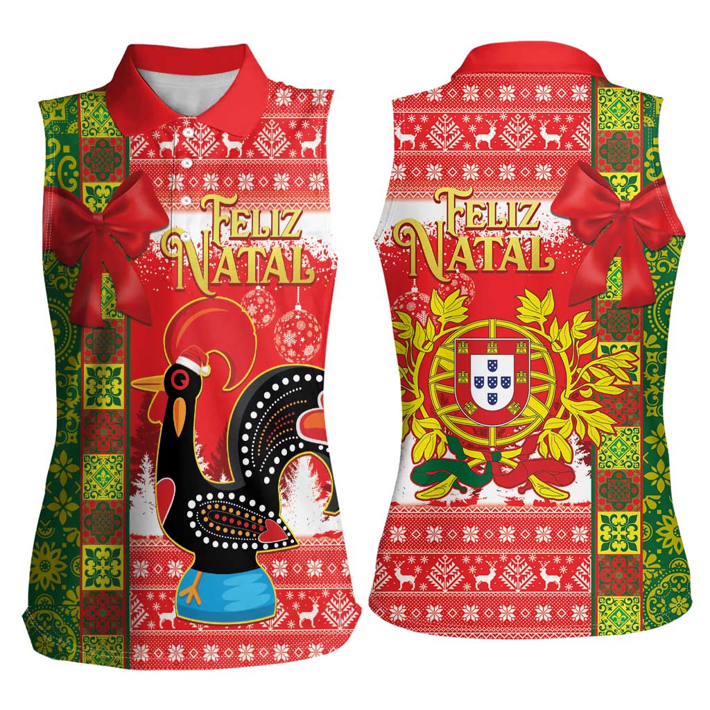 Portugal Christmas Women Sleeveless Polo Shirt Barcelos Rooster Mix Azulejo Pattern - Feliz Natal - Wonder Print Shop