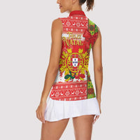 Portugal Christmas Women Sleeveless Polo Shirt Barcelos Rooster Mix Azulejo Pattern - Feliz Natal - Wonder Print Shop