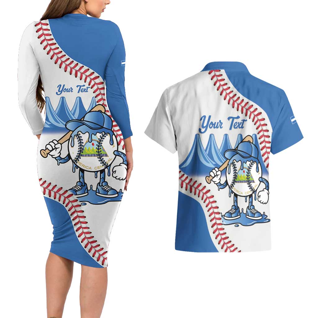 Nicaragua 2026 Baseball Personalized Couples Matching Long Sleeve Bodycon Dress and Hawaiian Shirt Go Champions Drip Style