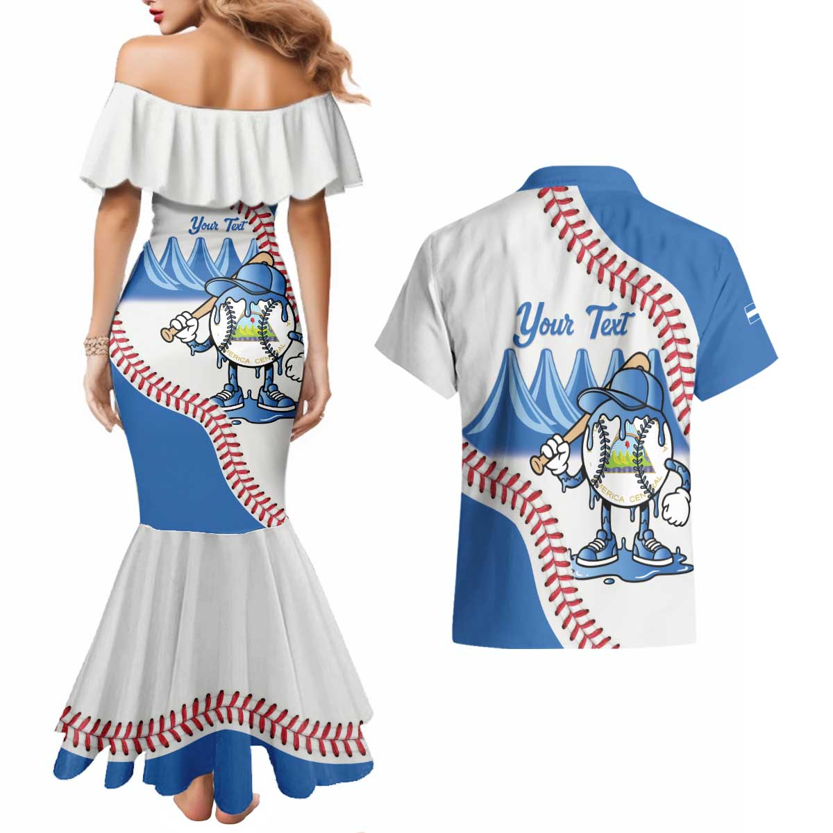 Nicaragua 2026 Baseball Personalized Couples Matching Mermaid Dress and Hawaiian Shirt Go Champions Drip Style