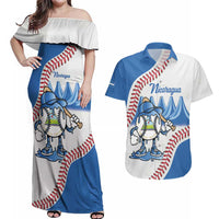 Nicaragua 2026 Baseball Personalized Couples Matching Off Shoulder Maxi Dress and Hawaiian Shirt Go Champions Drip Style
