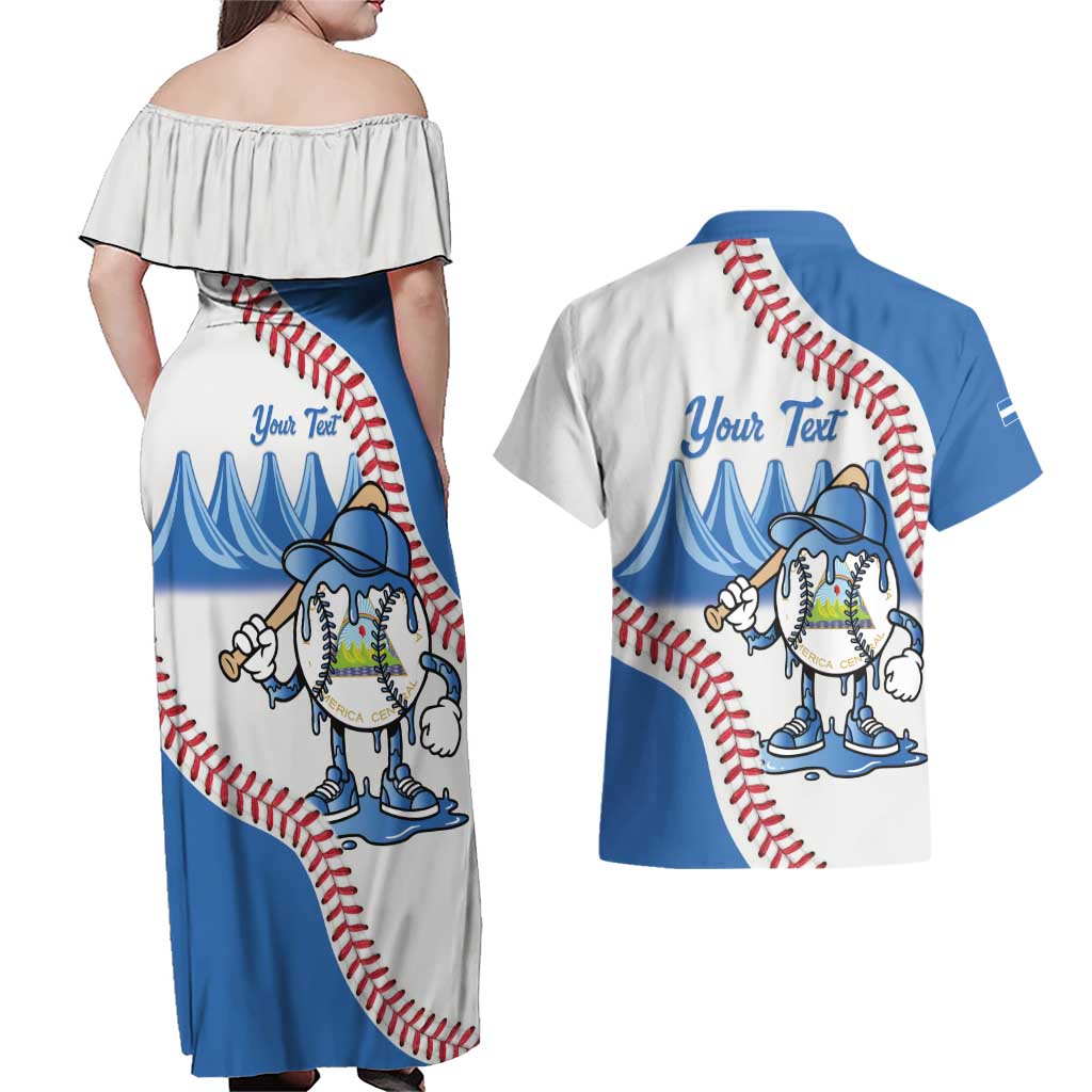 Nicaragua 2026 Baseball Personalized Couples Matching Off Shoulder Maxi Dress and Hawaiian Shirt Go Champions Drip Style
