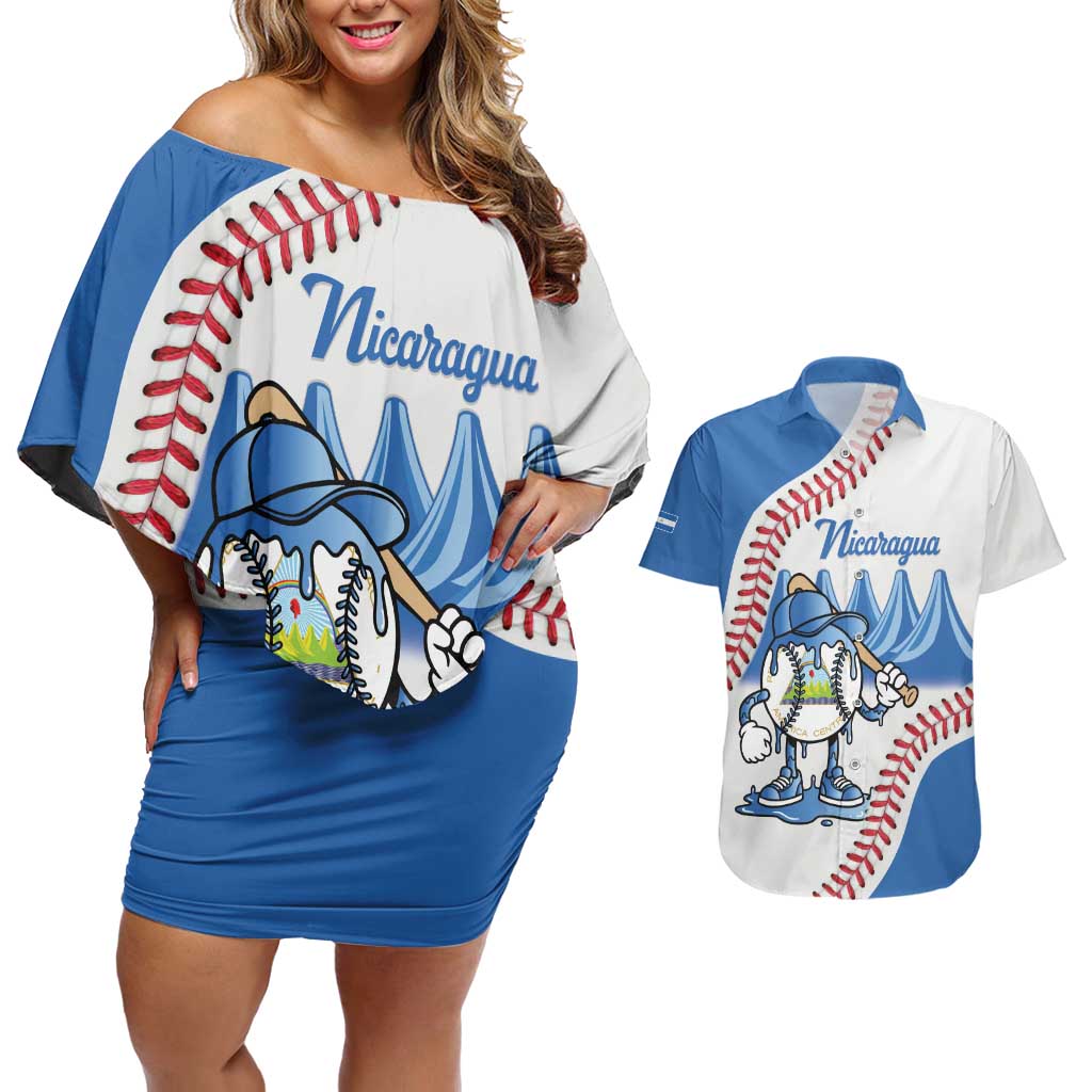 Nicaragua 2026 Baseball Personalized Couples Matching Off Shoulder Short Dress and Hawaiian Shirt Go Champions Drip Style