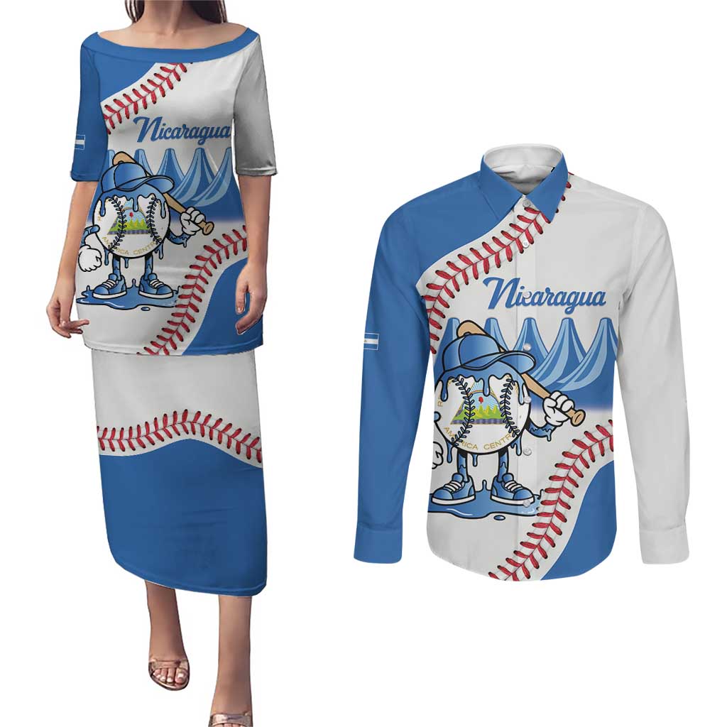 Nicaragua 2026 Baseball Personalized Couples Matching Puletasi and Long Sleeve Button Shirt Go Champions Drip Style