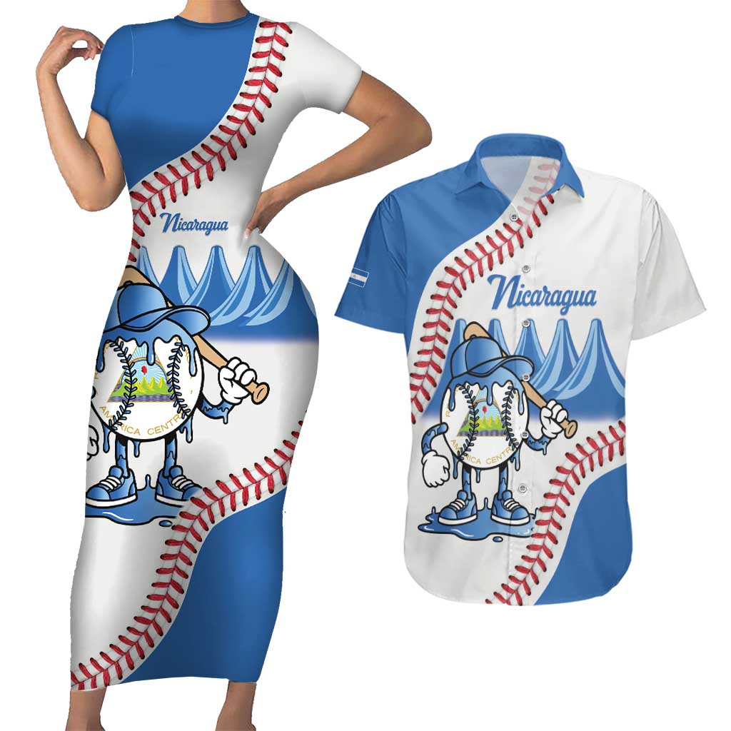Nicaragua 2026 Baseball Personalized Couples Matching Short Sleeve Bodycon Dress and Hawaiian Shirt Go Champions Drip Style