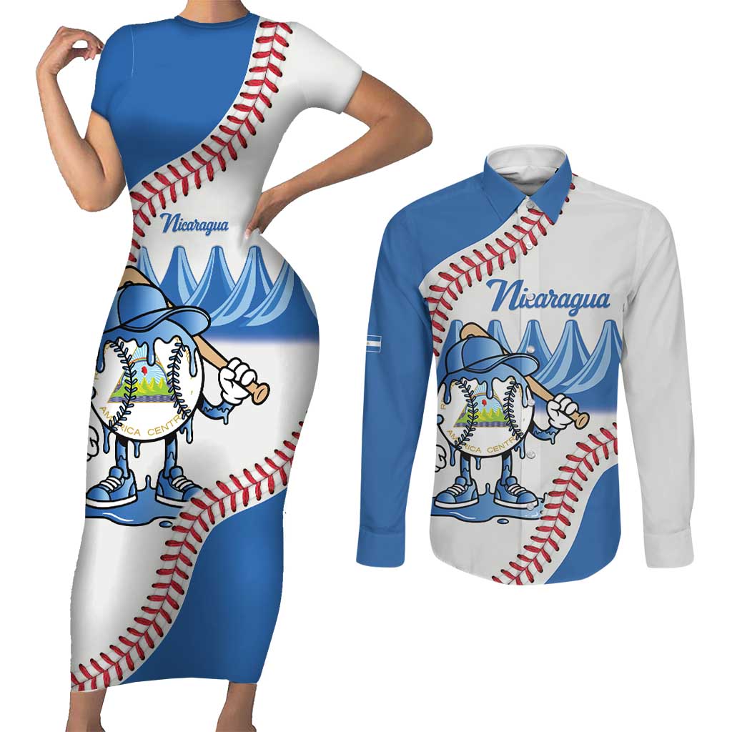 Nicaragua 2026 Baseball Personalized Couples Matching Short Sleeve Bodycon Dress and Long Sleeve Button Shirt Go Champions Drip Style