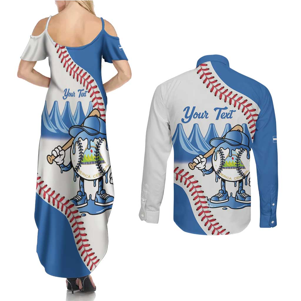 Nicaragua 2026 Baseball Personalized Couples Matching Summer Maxi Dress and Long Sleeve Button Shirt Go Champions Drip Style