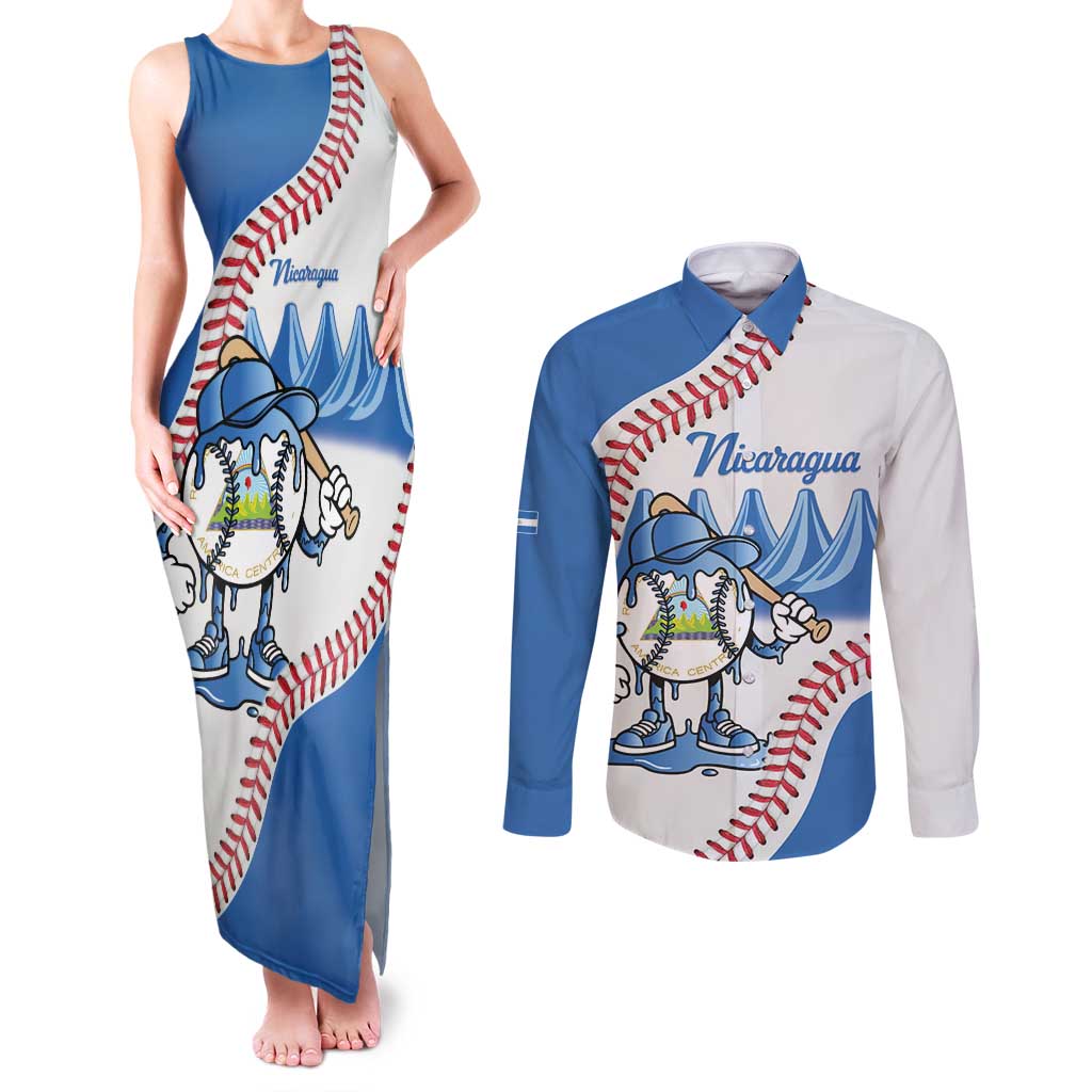 Nicaragua 2026 Baseball Personalized Couples Matching Tank Maxi Dress and Long Sleeve Button Shirt Go Champions Drip Style