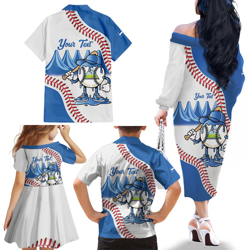 Nicaragua 2026 Baseball Personalized Family Matching Off The Shoulder Long Sleeve Dress and Hawaiian Shirt Go Champions Drip Style