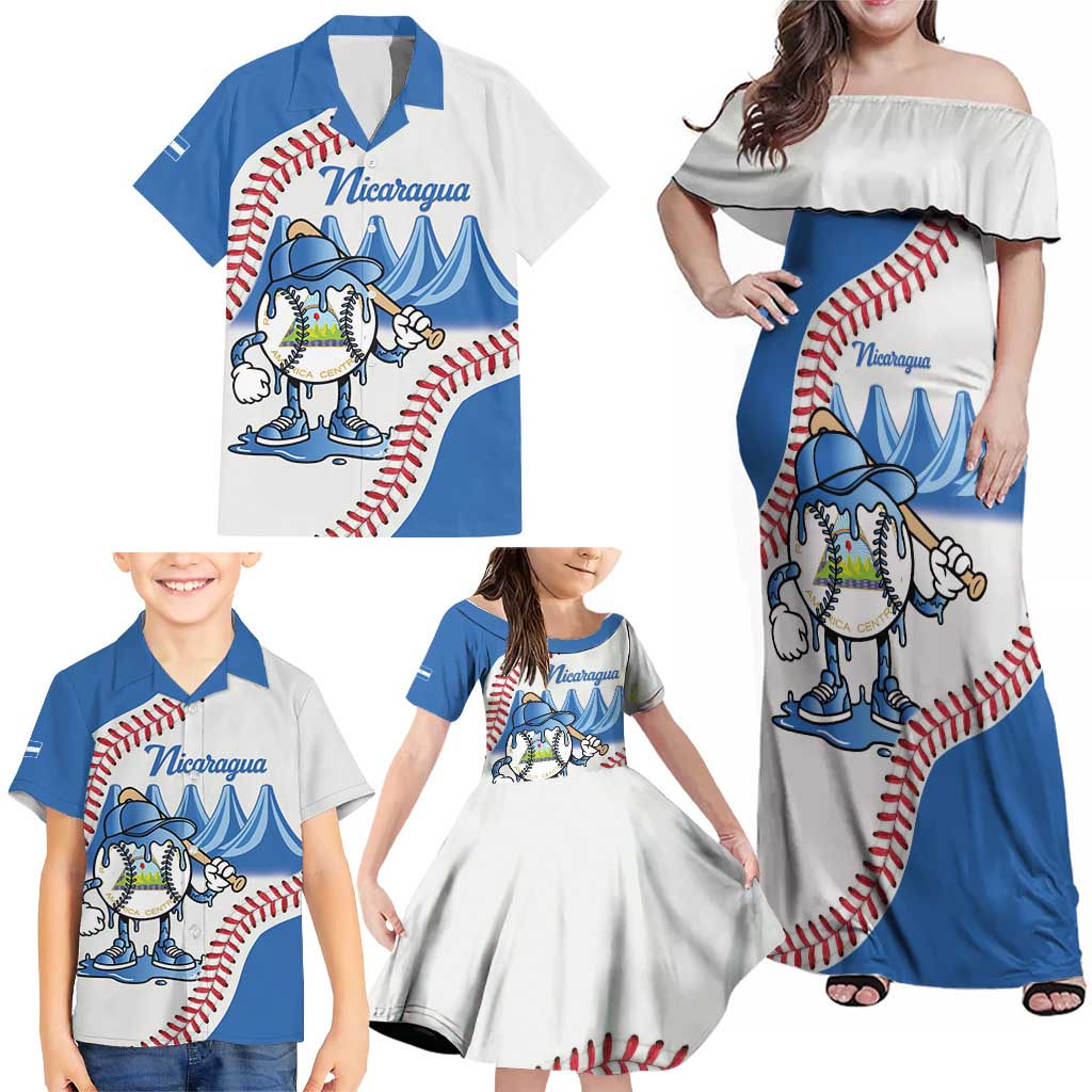 Nicaragua 2026 Baseball Personalized Family Matching Off Shoulder Maxi Dress and Hawaiian Shirt Go Champions Drip Style