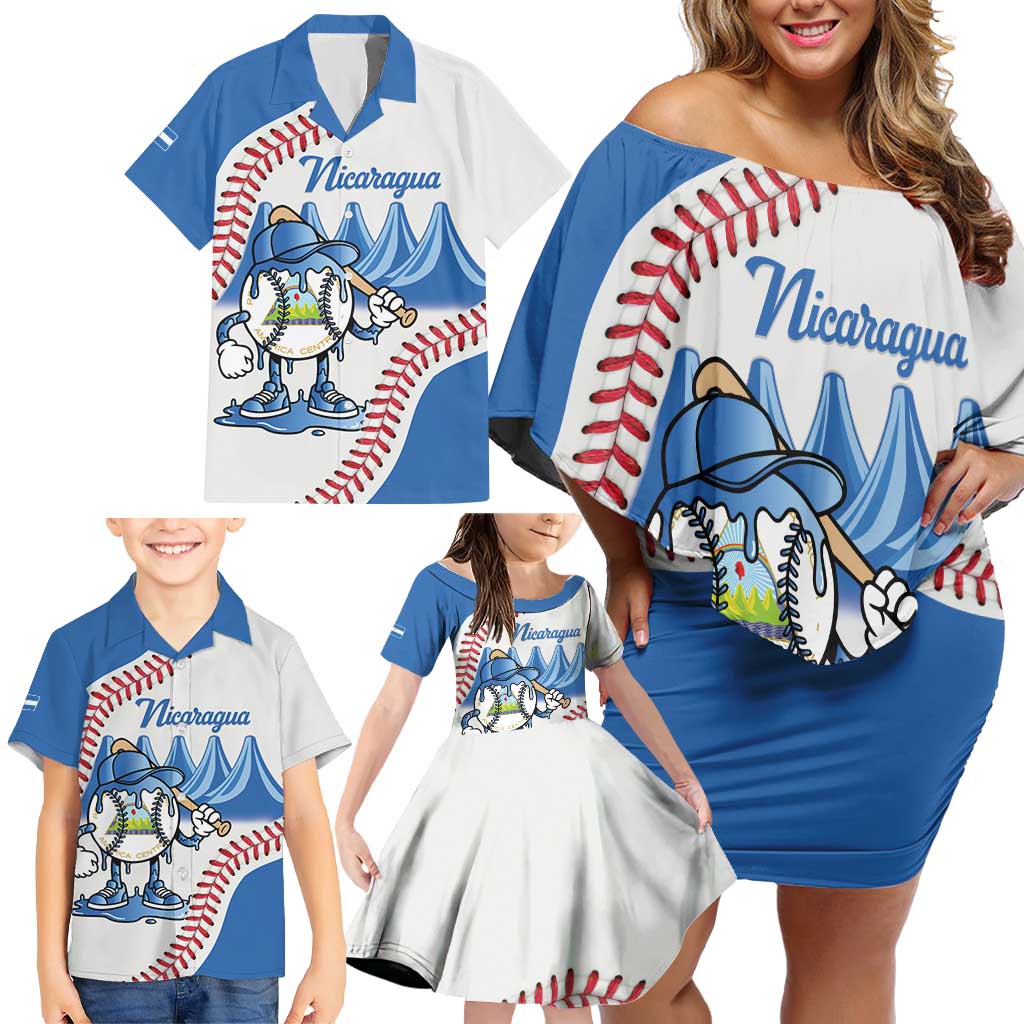 Nicaragua 2026 Baseball Personalized Family Matching Off Shoulder Short Dress and Hawaiian Shirt Go Champions Drip Style
