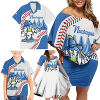 Nicaragua 2026 Baseball Personalized Family Matching Off Shoulder Short Dress and Hawaiian Shirt Go Champions Drip Style