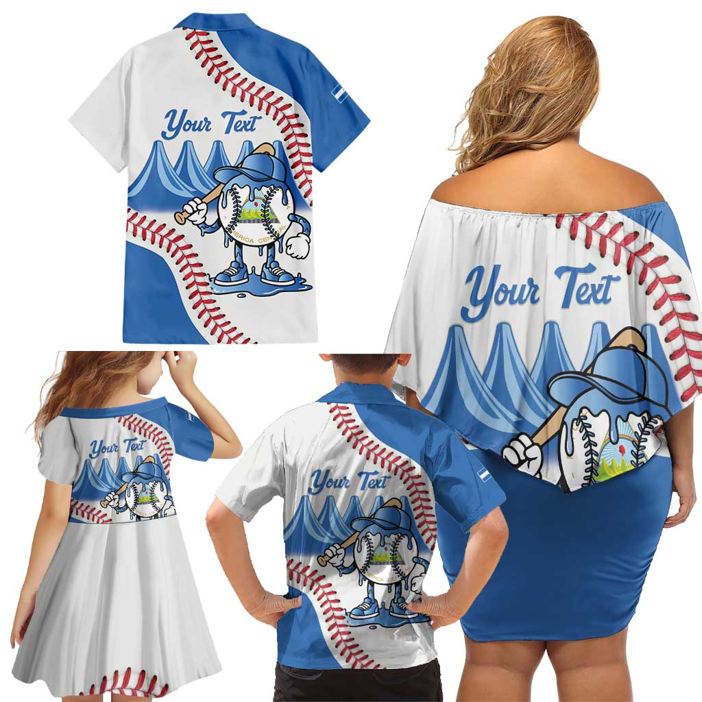 Nicaragua 2026 Baseball Personalized Family Matching Off Shoulder Short Dress and Hawaiian Shirt Go Champions Drip Style