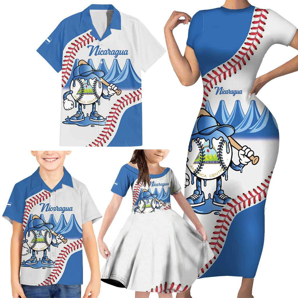 Nicaragua 2026 Baseball Personalized Family Matching Short Sleeve Bodycon Dress and Hawaiian Shirt Go Champions Drip Style
