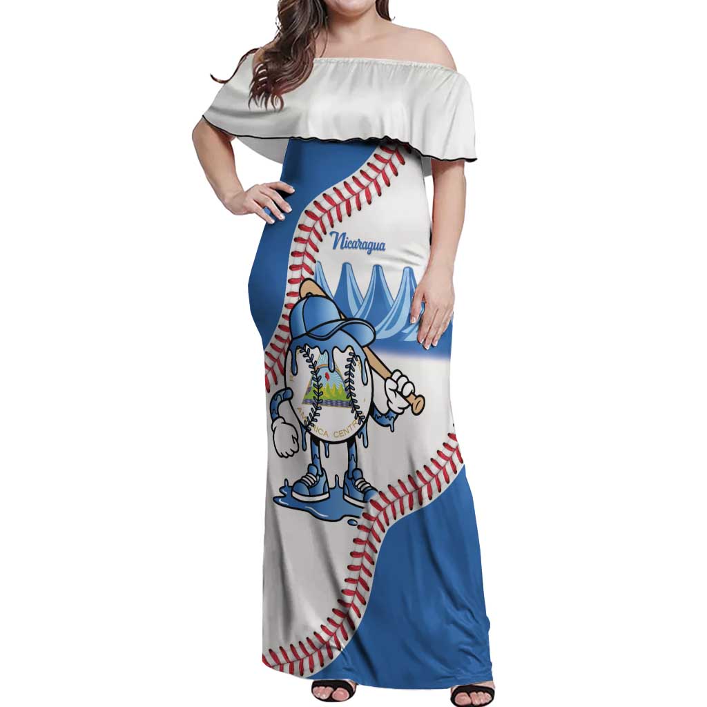 Nicaragua 2026 Baseball Personalized Off Shoulder Maxi Dress Go Champions Drip Style