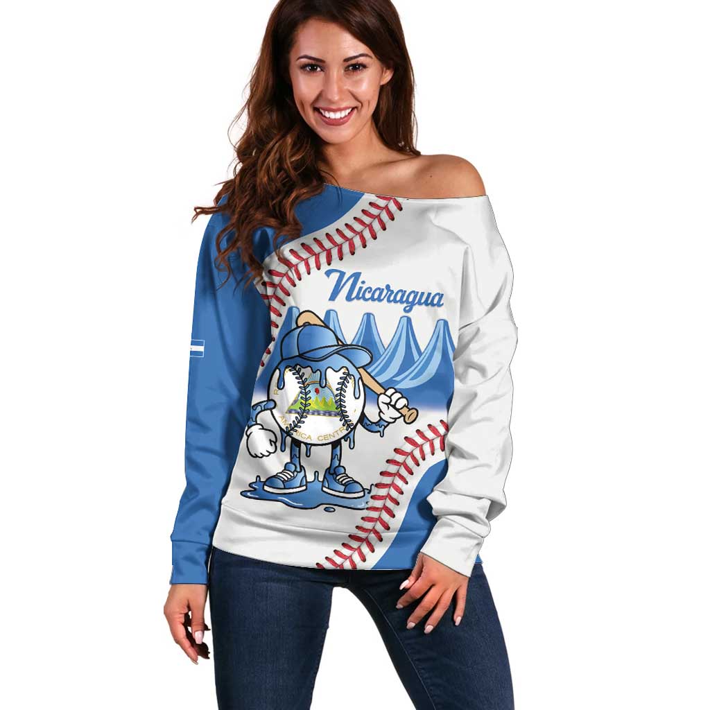 Nicaragua 2026 Baseball Personalized Off Shoulder Sweater Go Champions Drip Style