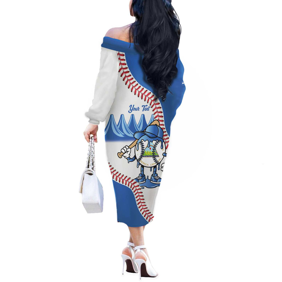 Nicaragua 2026 Baseball Personalized Off The Shoulder Long Sleeve Dress Go Champions Drip Style