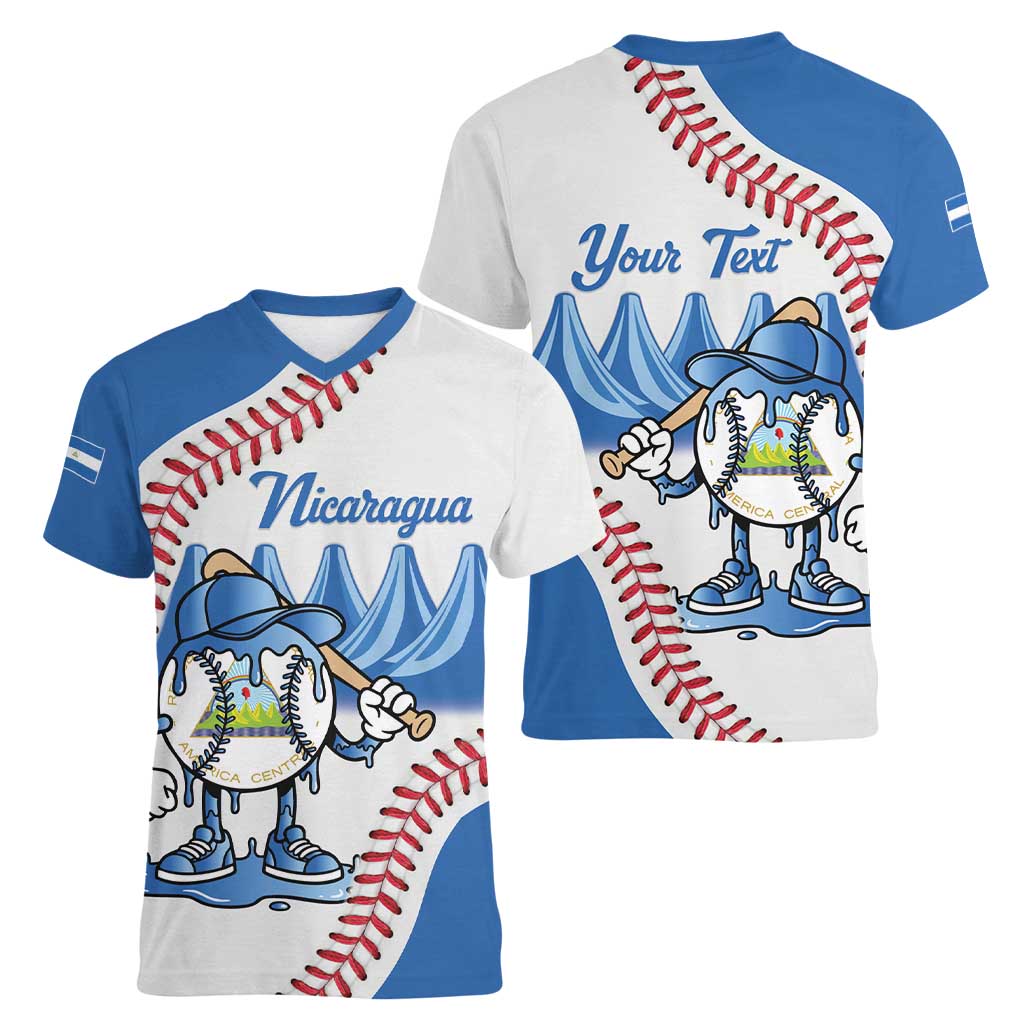 Nicaragua 2026 Baseball Personalized Women V-Neck T-Shirt Go Champions Drip Style