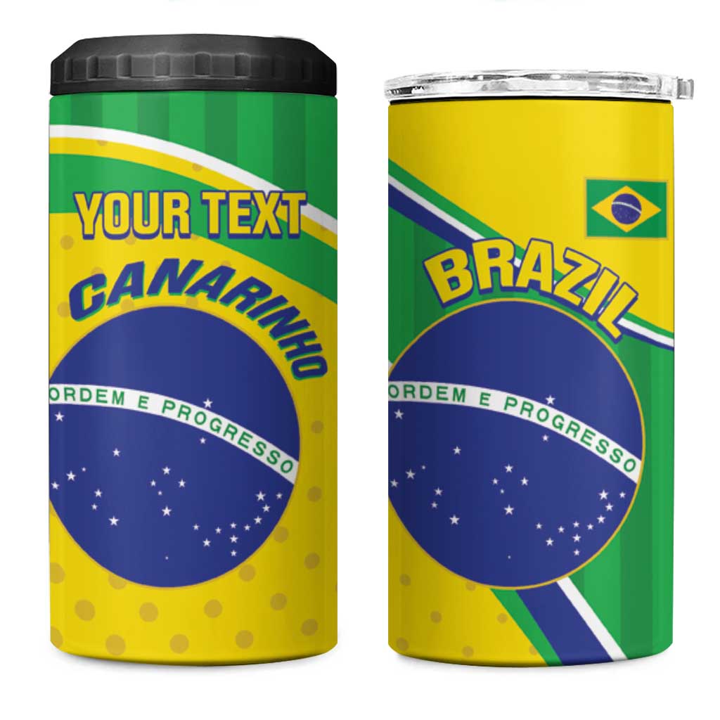 Custom Brazil Football 4 in 1 Can Cooler Tumbler Vamos Canarinho