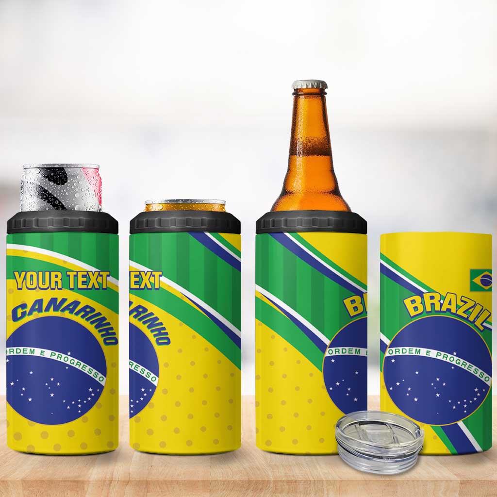 Custom Brazil Football 4 in 1 Can Cooler Tumbler Vamos Canarinho
