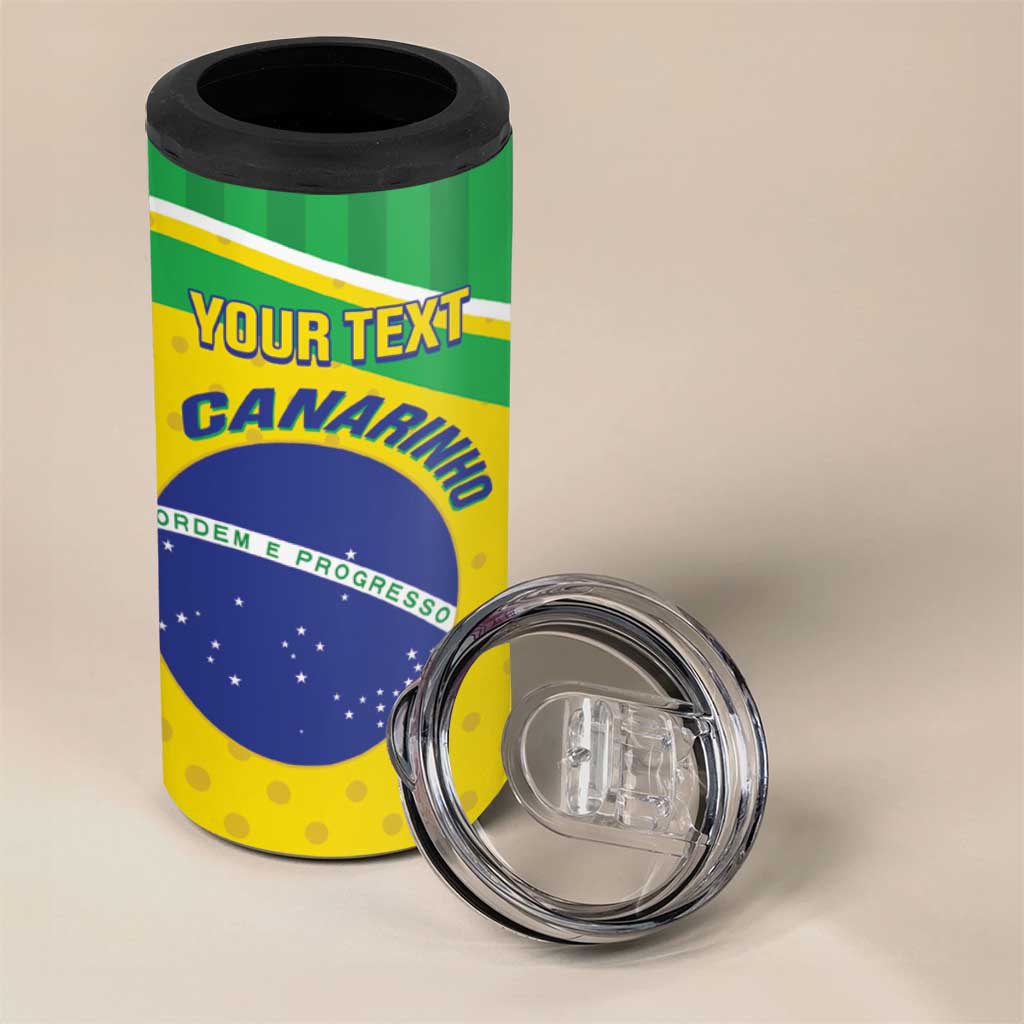 Custom Brazil Football 4 in 1 Can Cooler Tumbler Vamos Canarinho