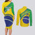 Custom Brazil Football Couples Matching Long Sleeve Bodycon Dress and Long Sleeve Button Shirt Vamos Canarinho