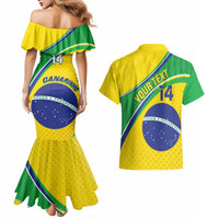 Custom Brazil Football Couples Matching Mermaid Dress and Hawaiian Shirt Vamos Canarinho