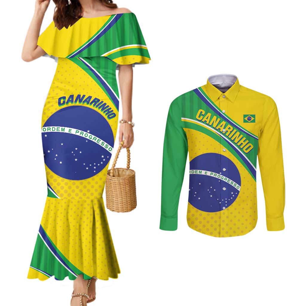Custom Brazil Football Couples Matching Mermaid Dress and Long Sleeve Button Shirt Vamos Canarinho