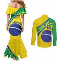 Custom Brazil Football Couples Matching Mermaid Dress and Long Sleeve Button Shirt Vamos Canarinho